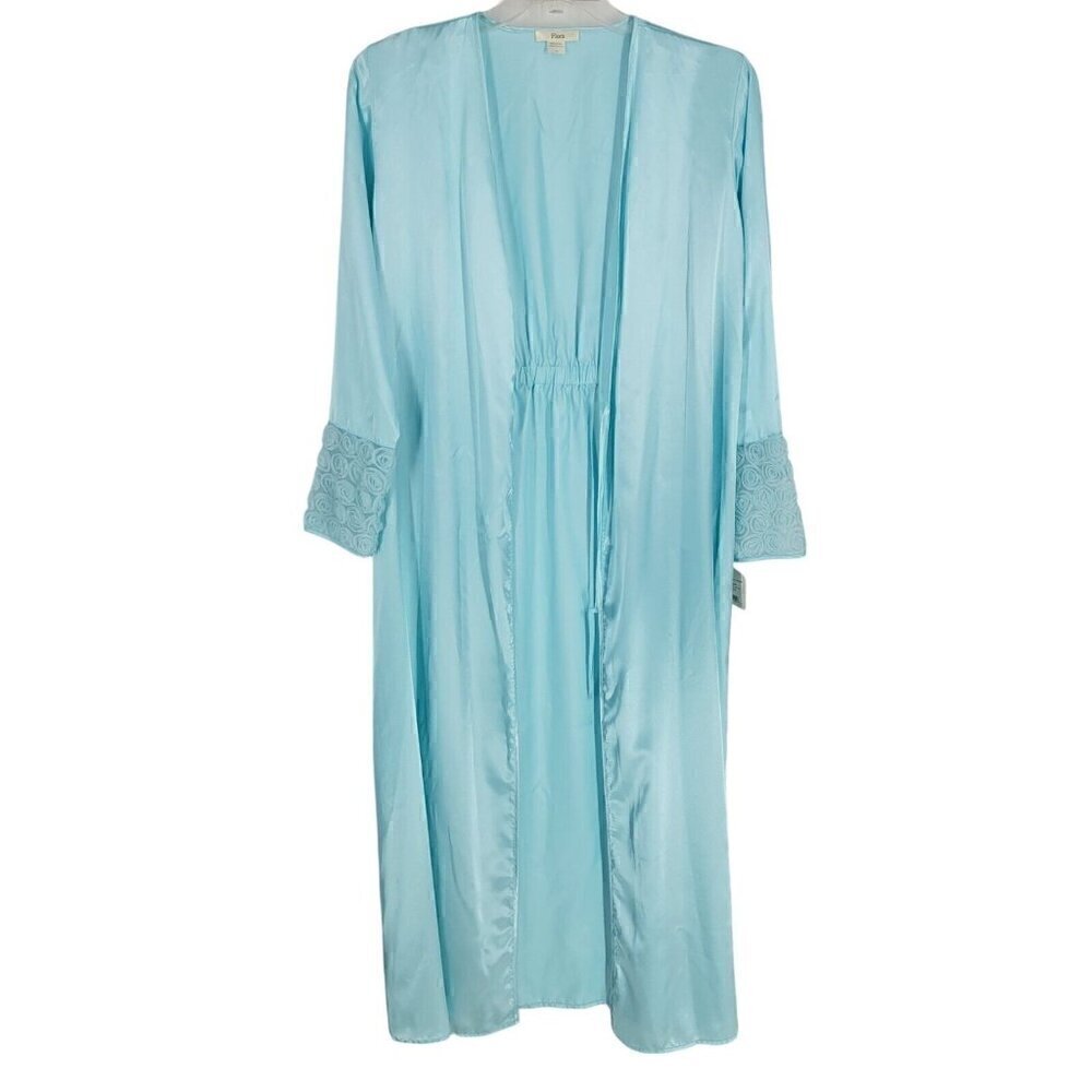 Flora Satin Blue Floral Lace Sleeve Robe Large Coquette Delicate Dainty Cottage